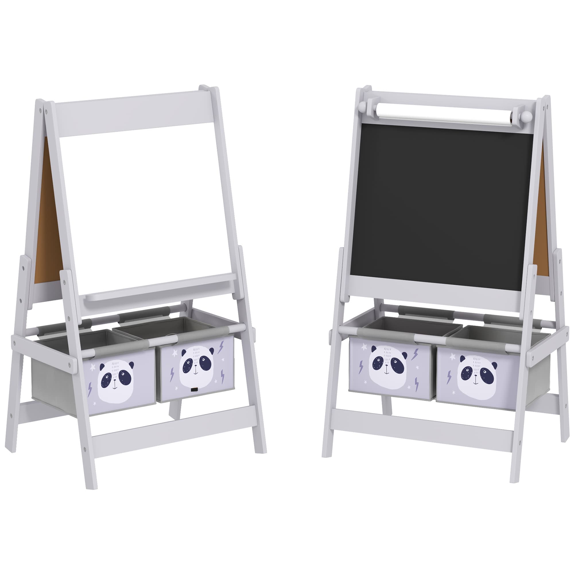 Kids 3-in-1 Art Easel with Chalkboard, Whiteboard and Paper Roll - Grey