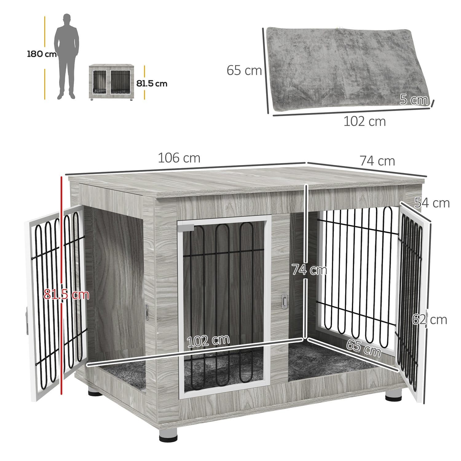 PawHut Indoor Dog Kennel for Large Dogs, 106 x 74 x 81.5cm - image 5
