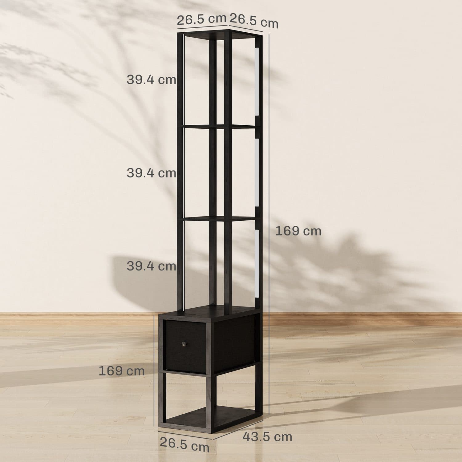 Modern Black LED Floor Lamp with Integrated Storage Shelves - image 5