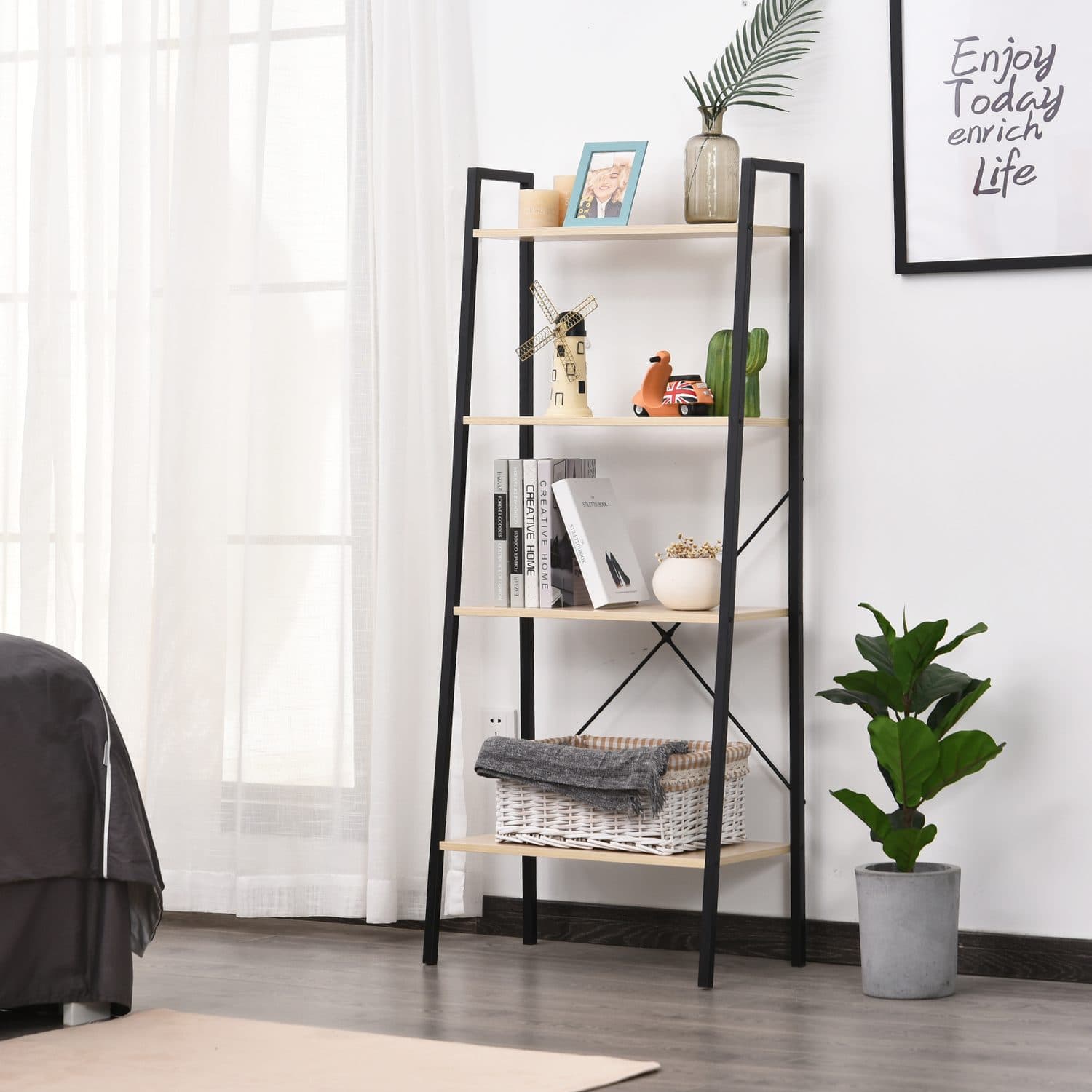 Four Tier Ladder Shelf For Books And Decor - image 1