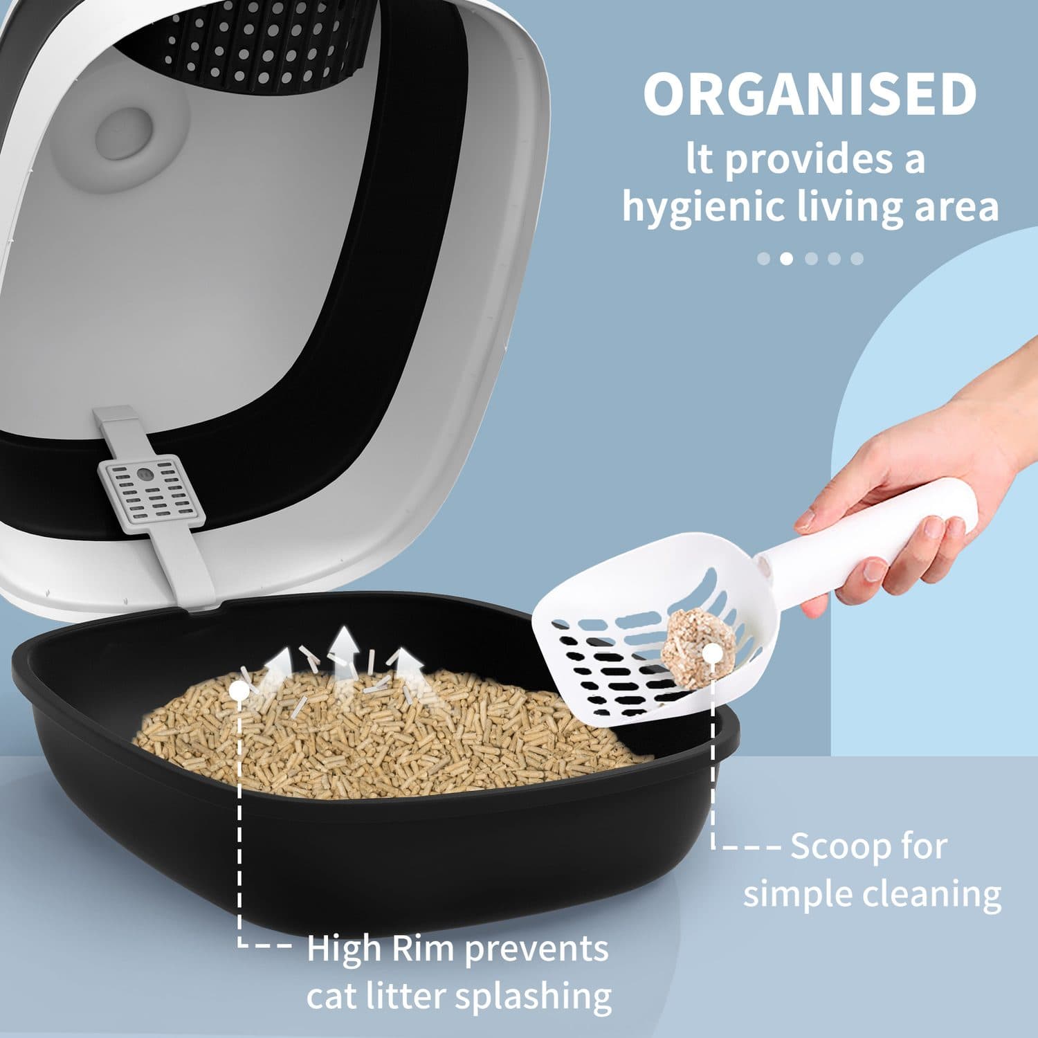 PawHut Enclosed Cat Litter Tray with Sand Leak Pedal - image 4