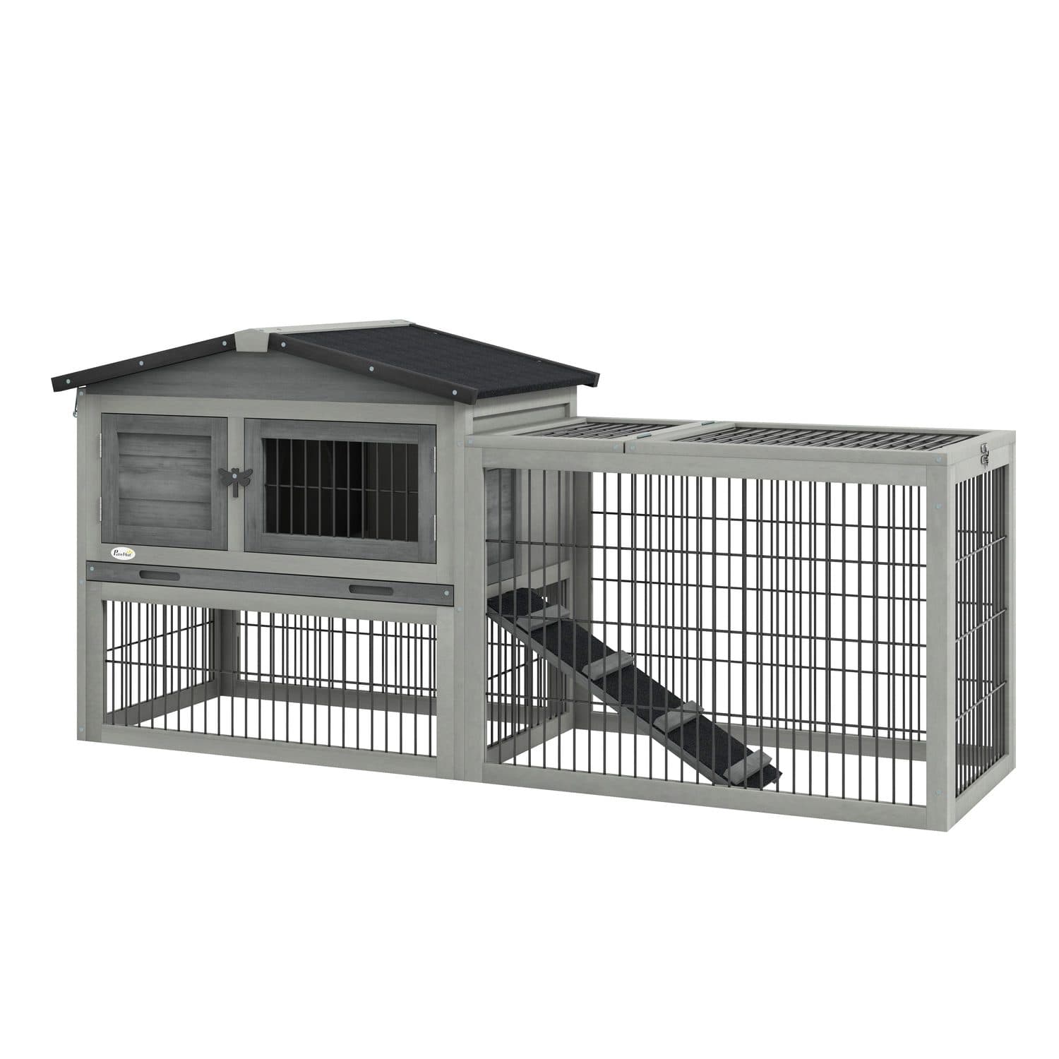 PawHut Wooden Rabbit Hutch with Outdoor Run