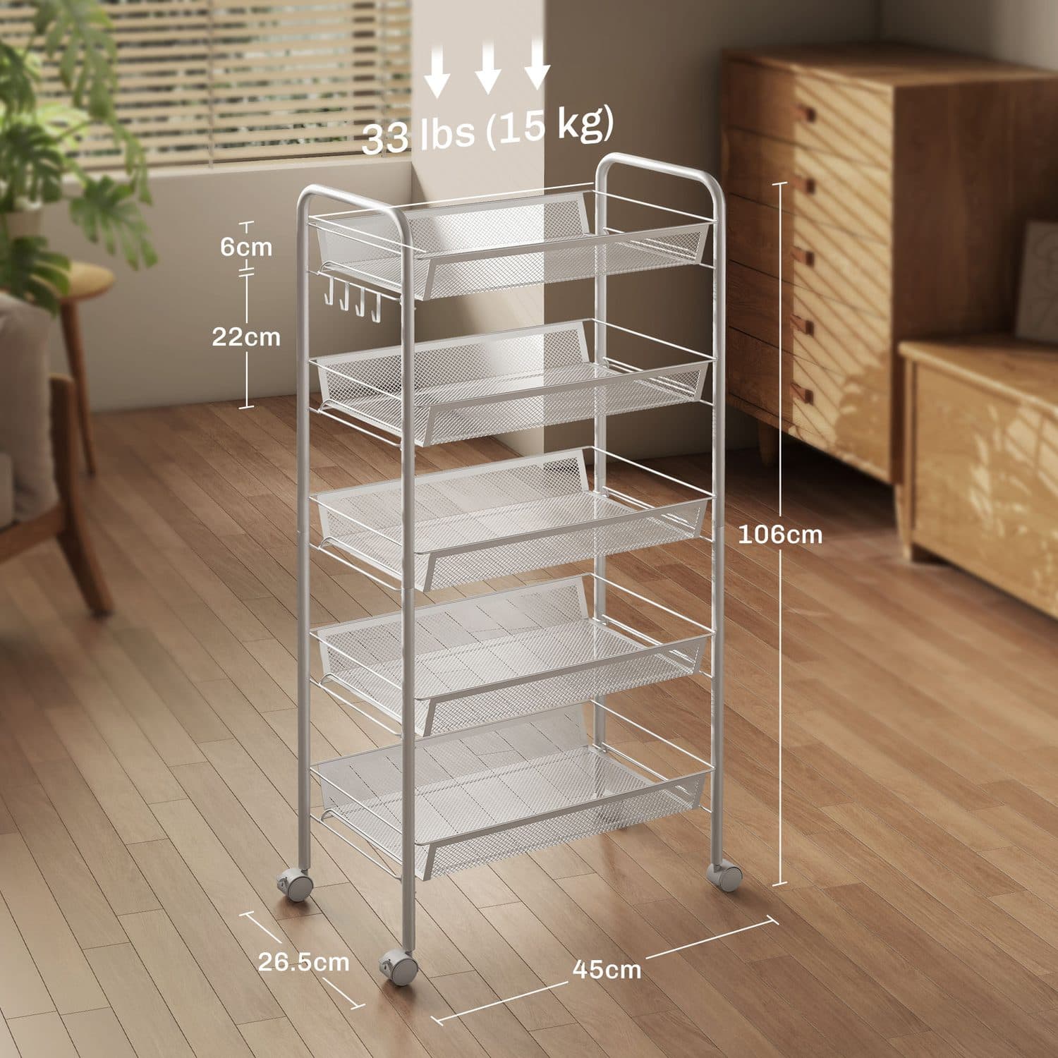 Move everyday storage easily with a slim five tier trolley - image 2