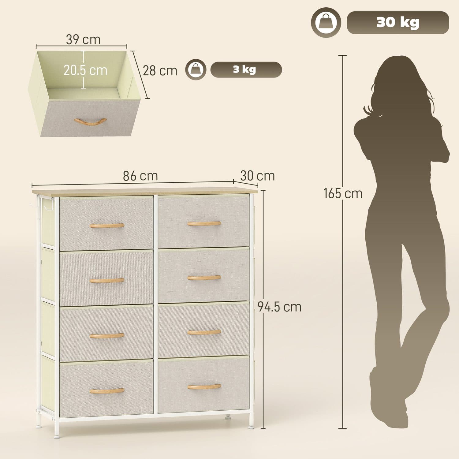 Beige 8-Drawer Fabric Chest - image 3