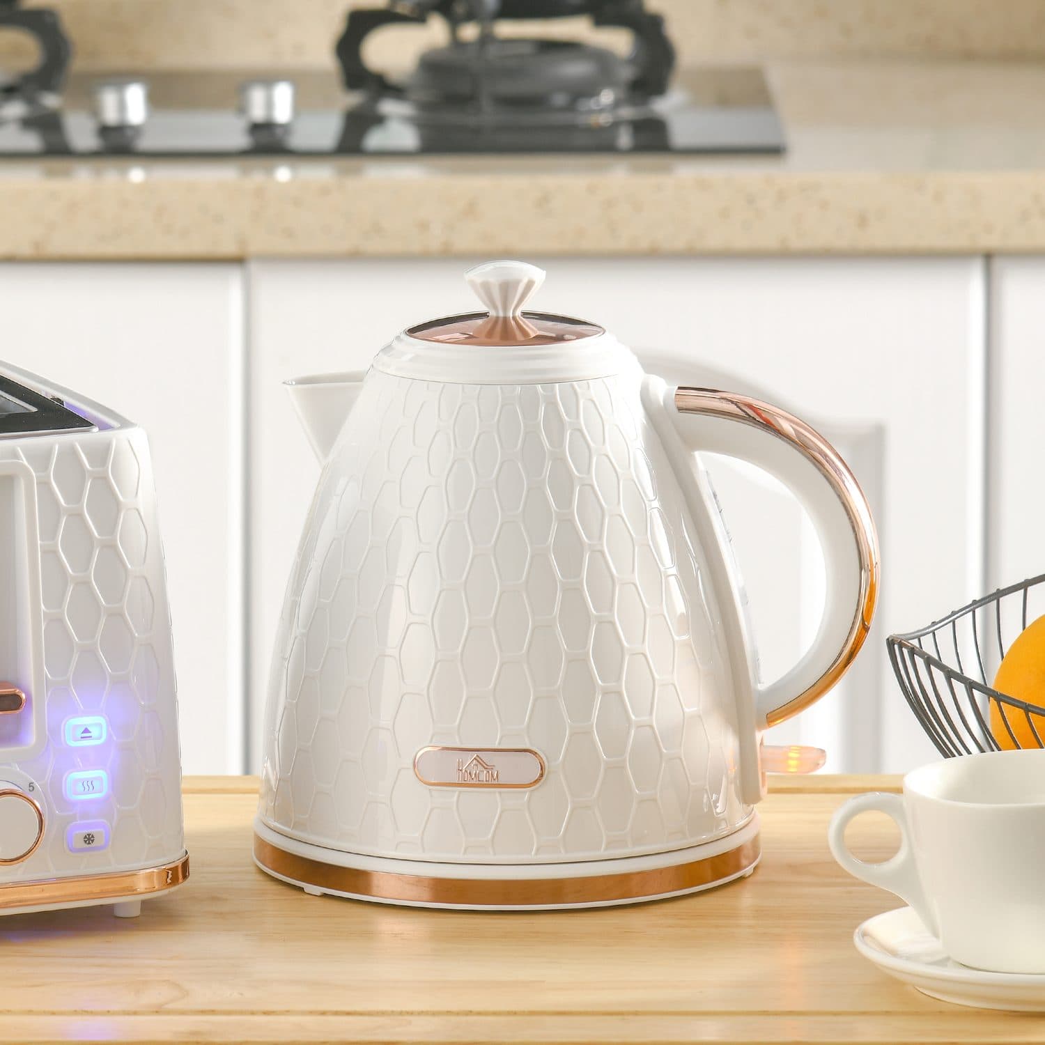 Cream Honeycomb Kettle with Rose Gold Details - image 3