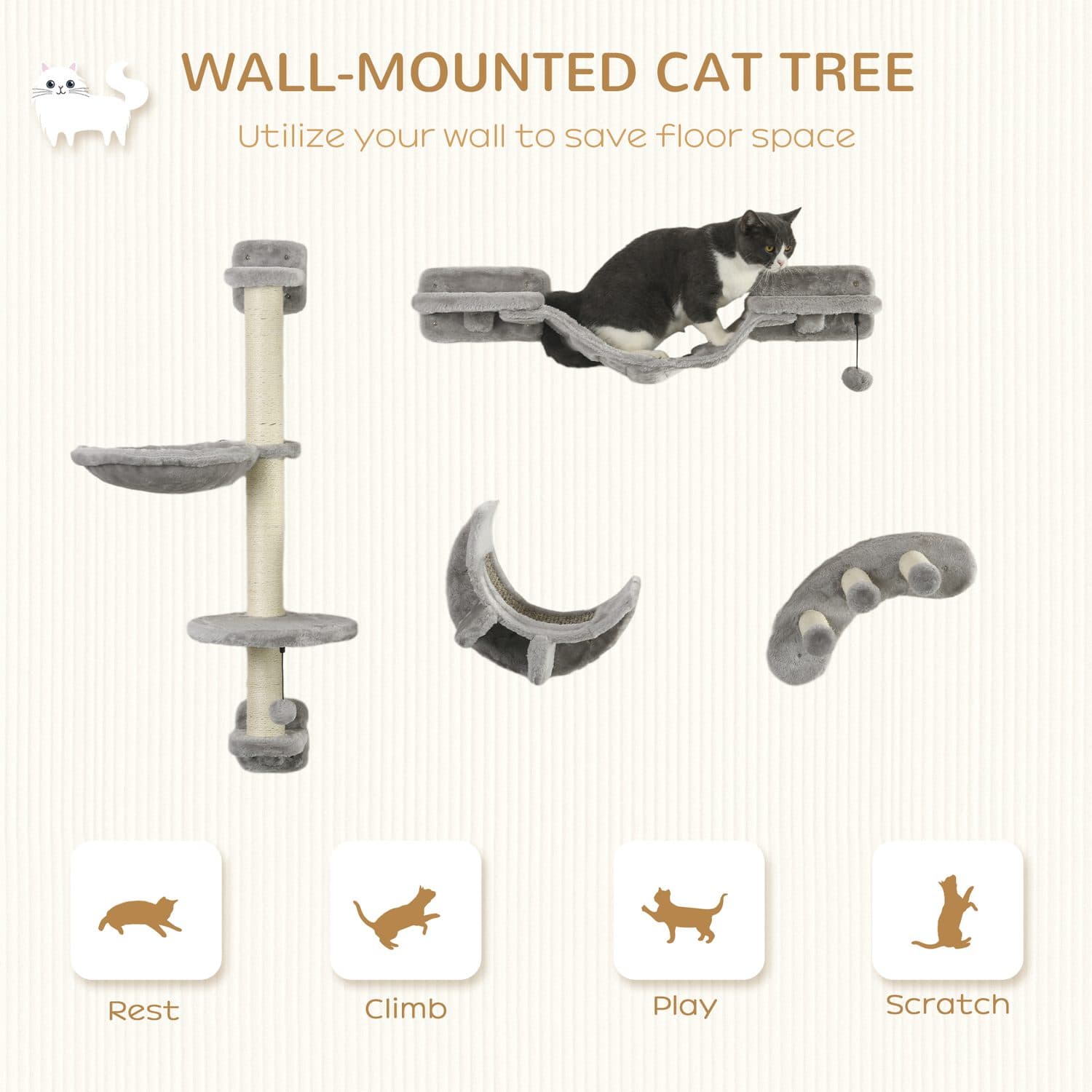 PawHut Grey Cat Wall Furniture - image 1