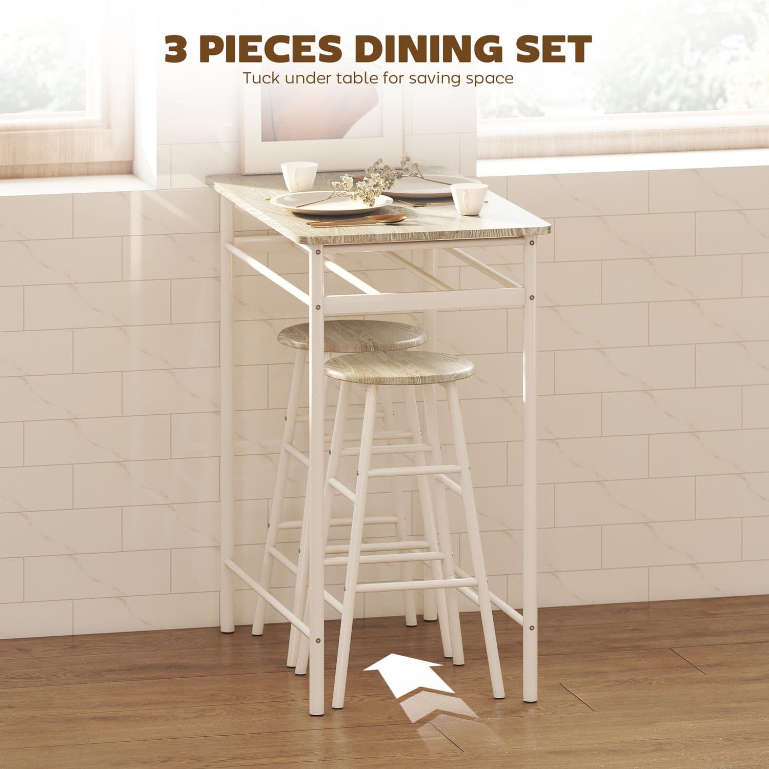 Compact White & Oak Bar Set - image 1