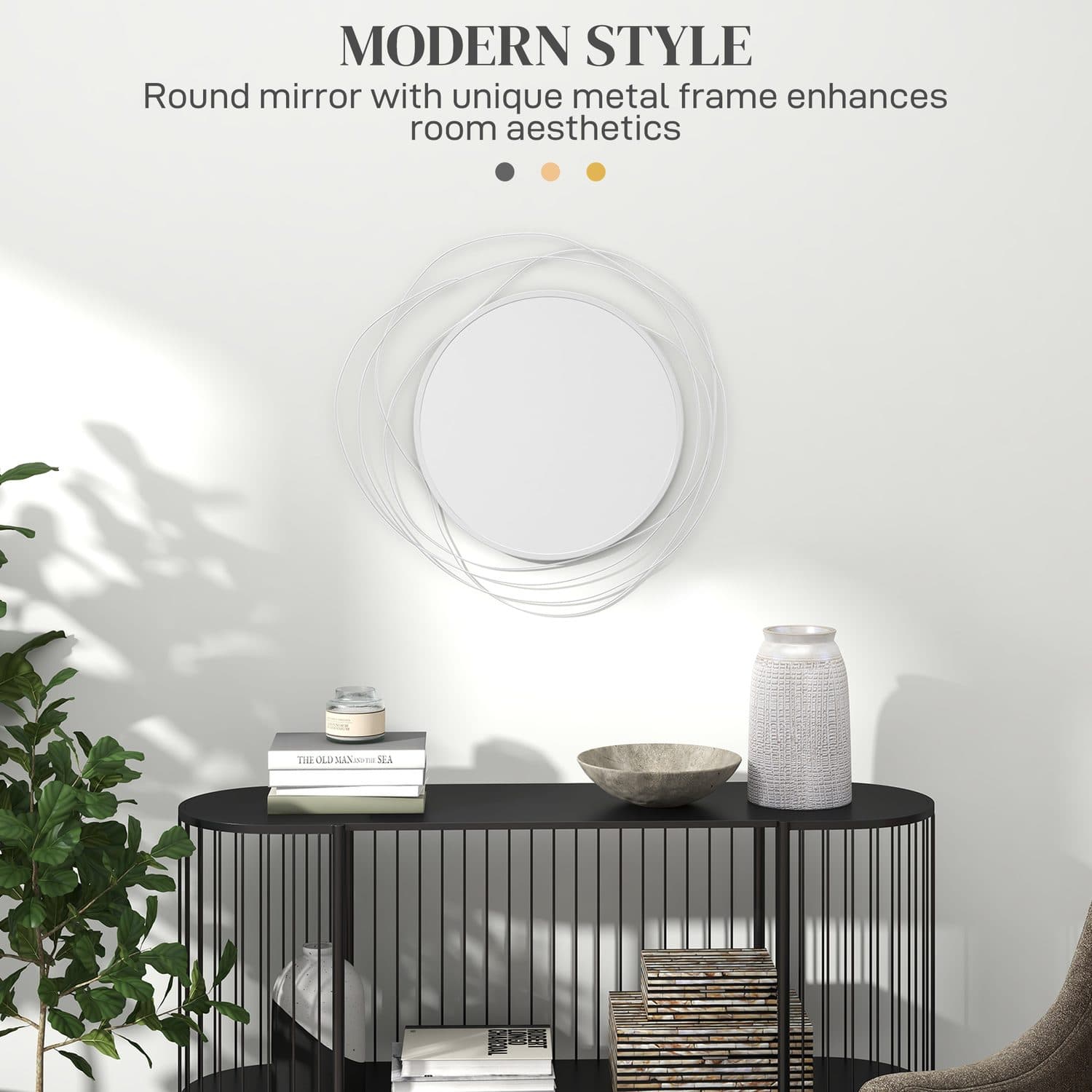 Round Wall Mirror with Abstract Metal Wire Surround - image 1