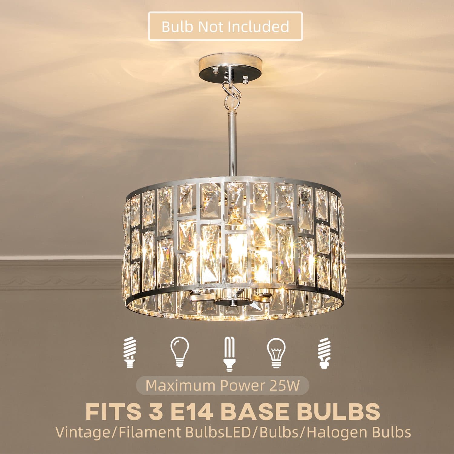 Silver-Tone Glass Chandelier - image 4