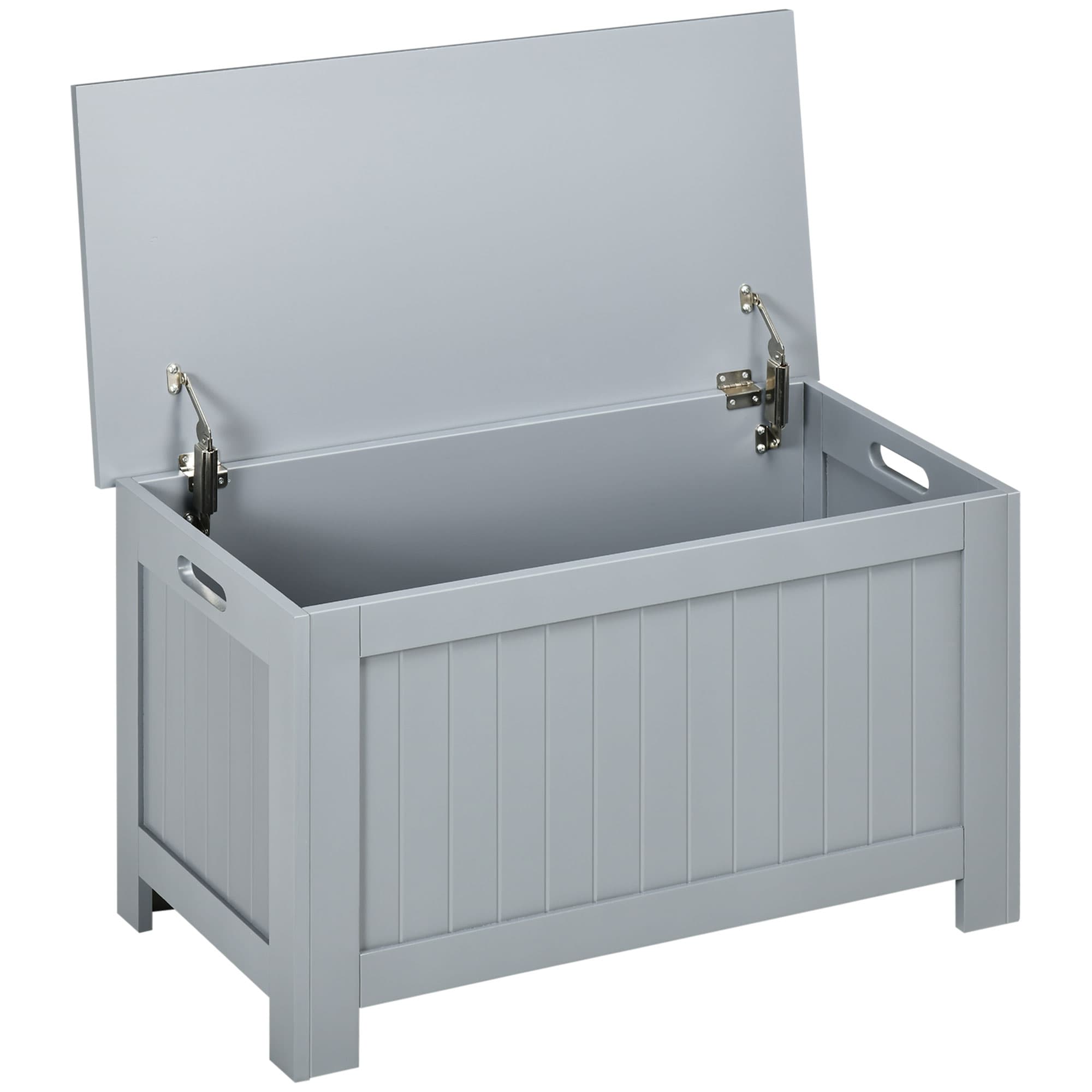 Grey Lidded Storage Chest with Safety Hinges and Carry Handles