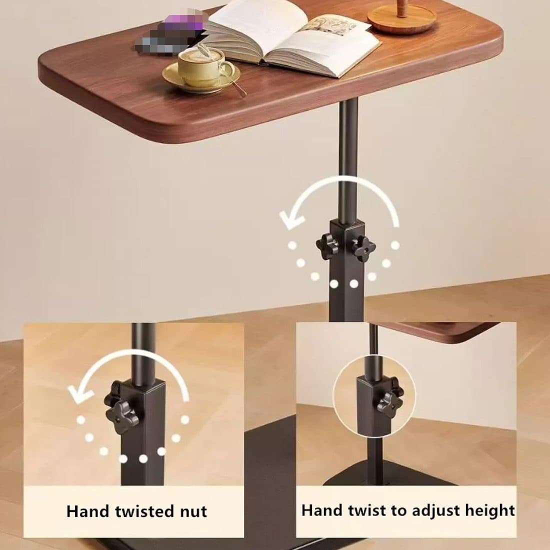 Adjustable Walnut C-Shaped Table for Sofa and Bed - image 3