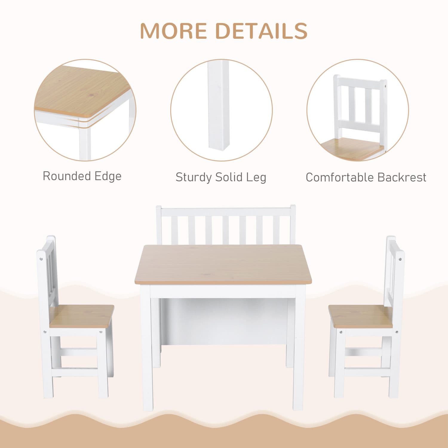 Kids 4-Piece Wooden Table Set with Clever Bench Storage - image 4