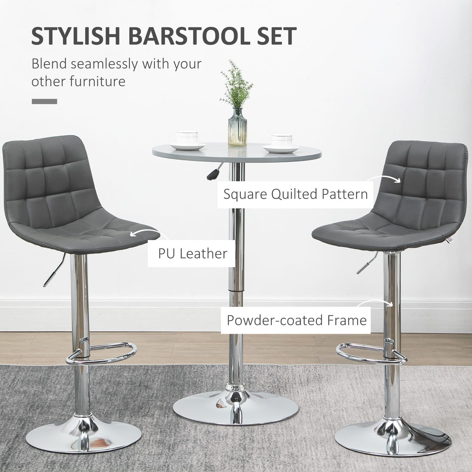 Grey Quilted Swivel Bar Stools - image 1