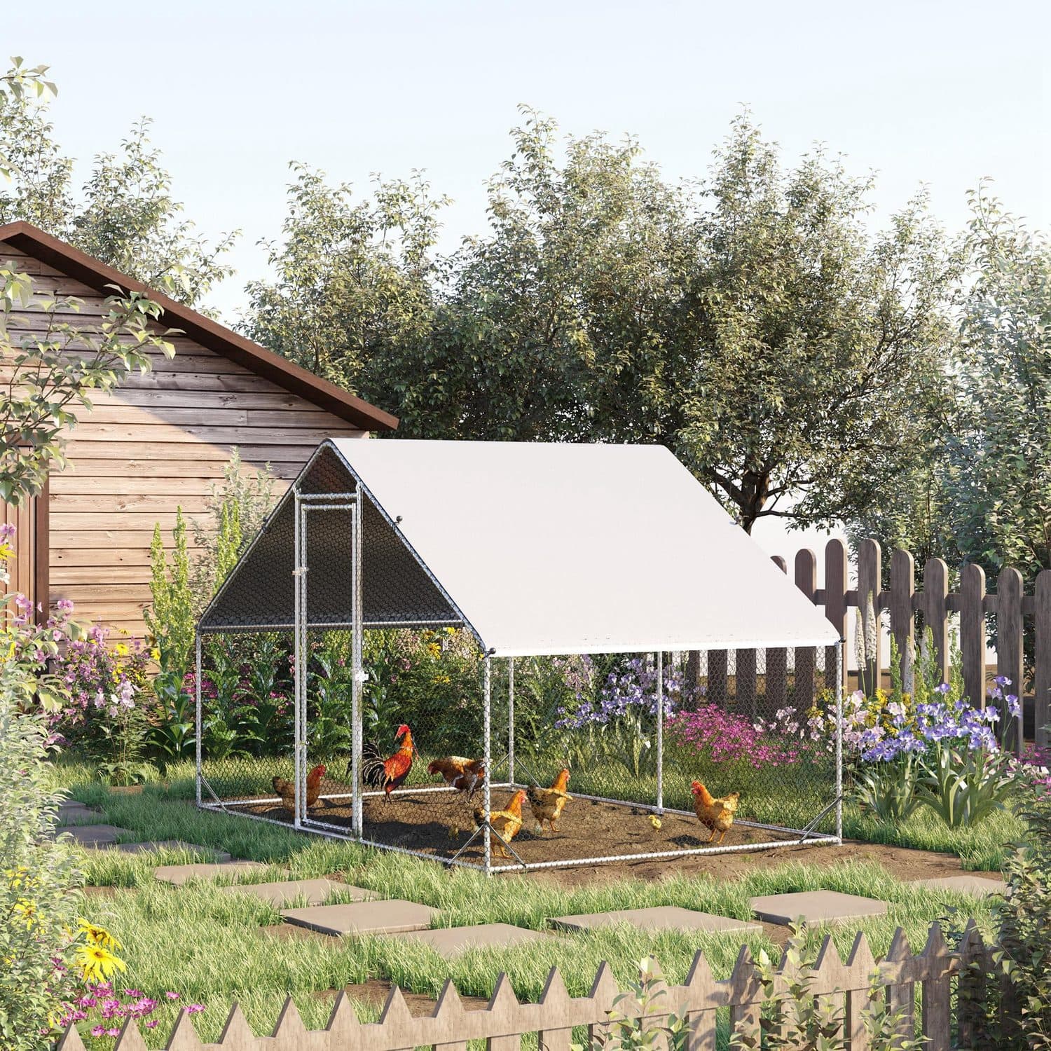 PawHut Galvanised Chicken Run for Chickens, Rabbits & Ducks - image 3