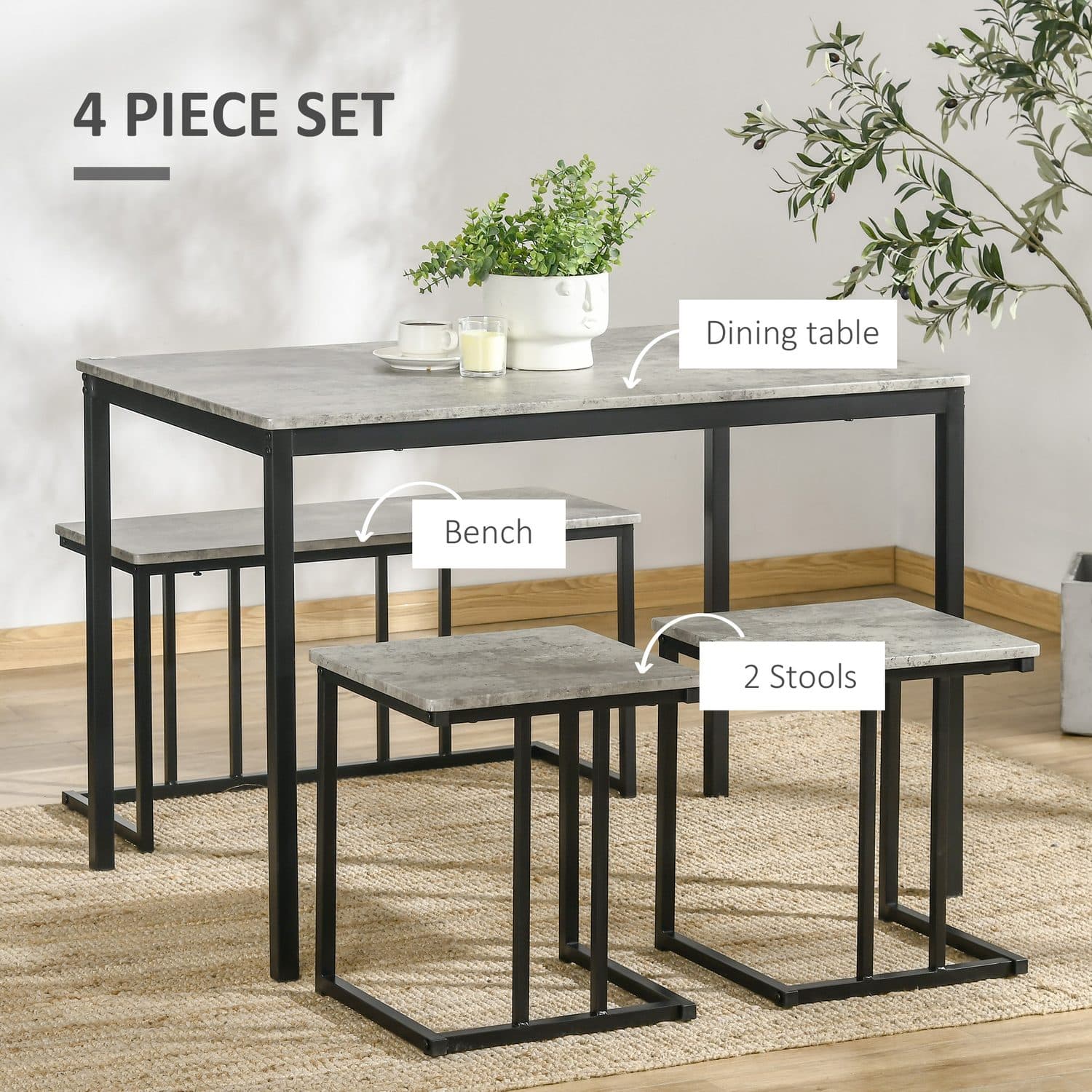 Grey Concrete Effect Dining Set - image 2