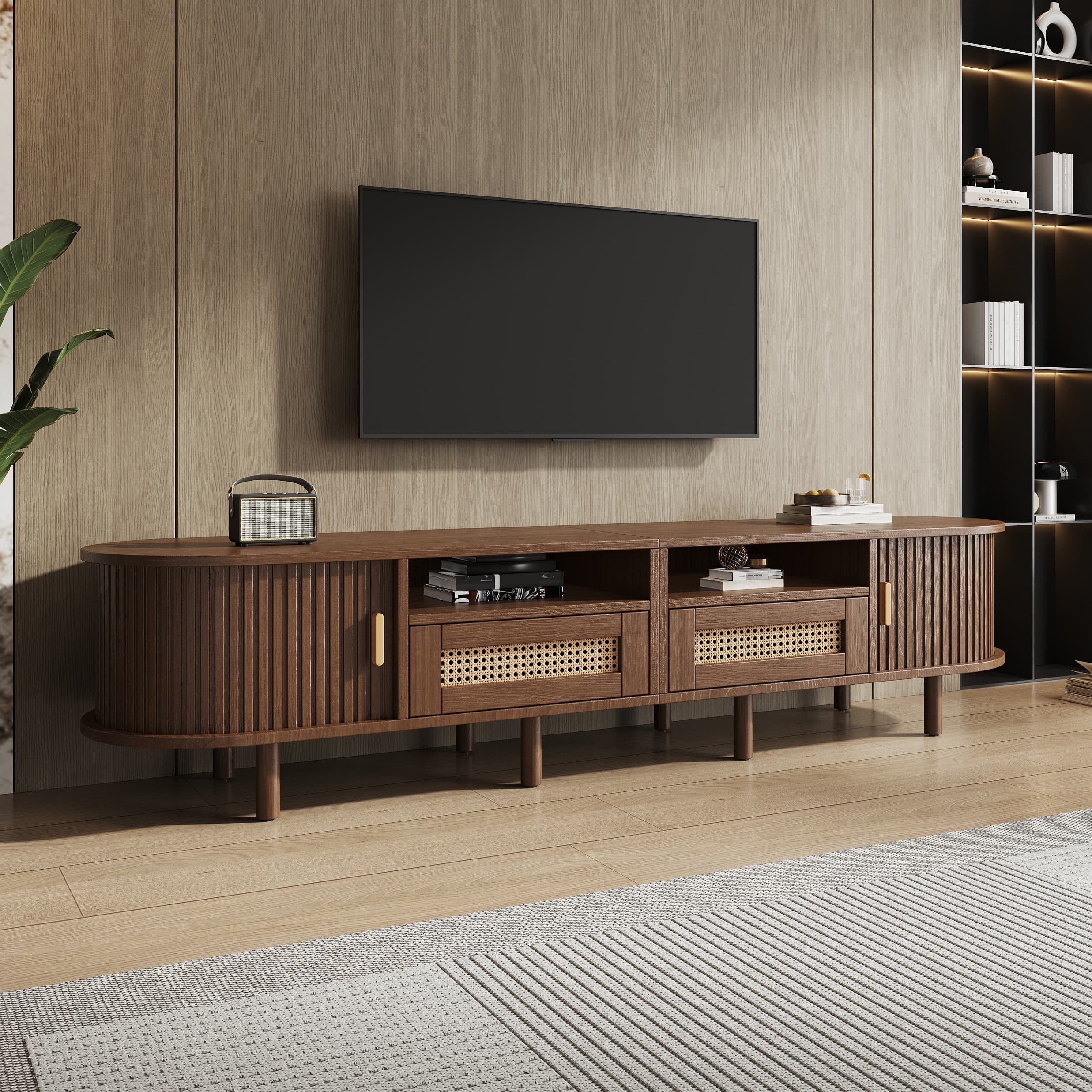 Rattan TV Cabinet with Smart Storage for 70" TVs - image 1