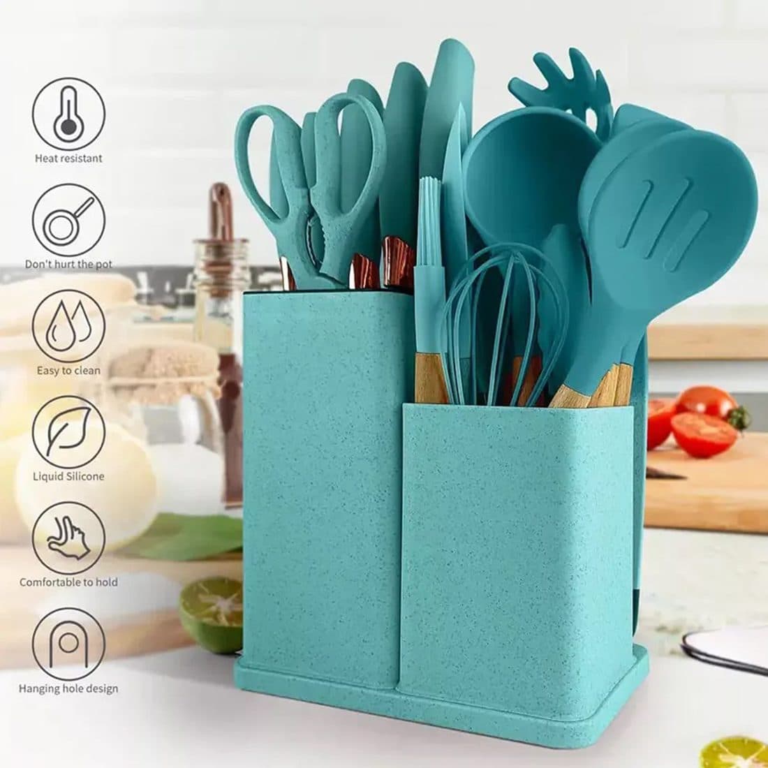 19-Piece Silicone Utensil Set with Two-Compartment Storage - image 1