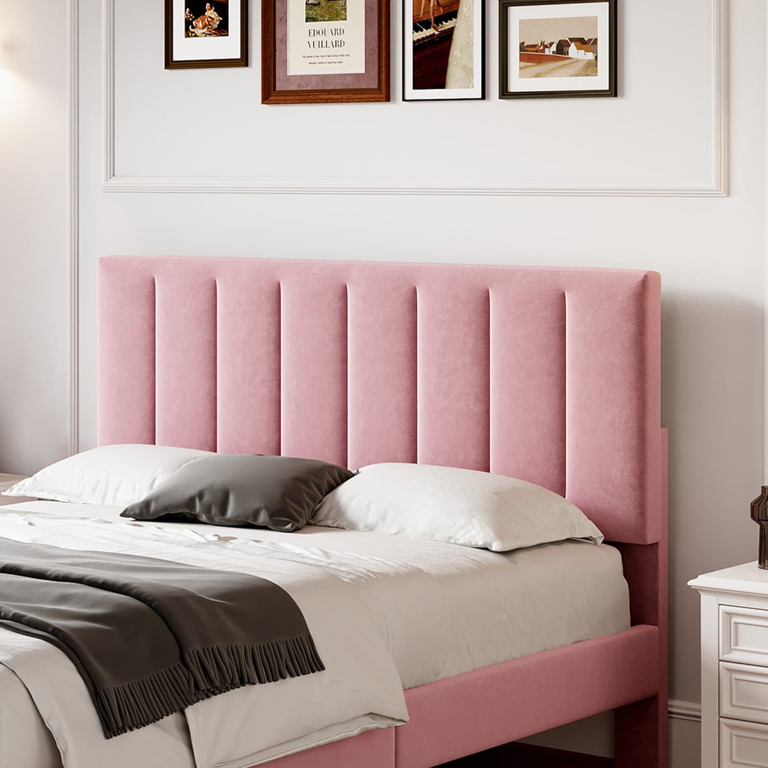 Pink Velvet Double Bed Frame - image 3