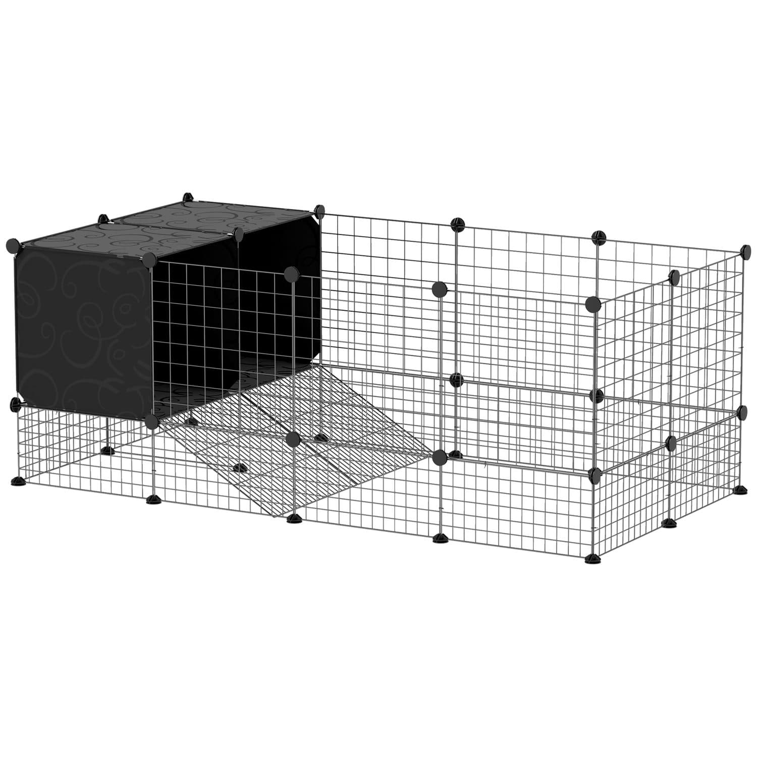 Spacious Modular Wire Cage for Guinea Pigs and Small Pets - Black