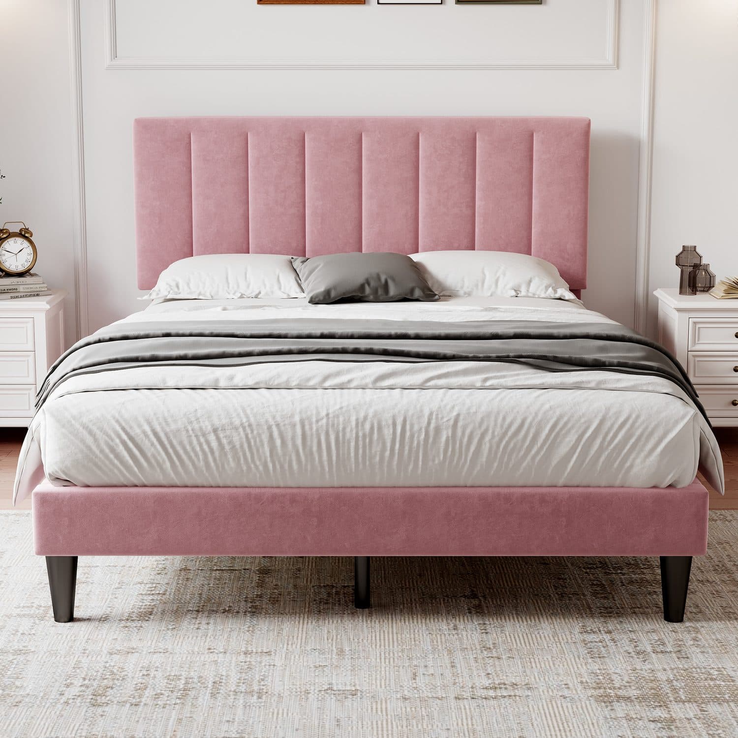 Pink Velvet Double Bed Frame - image 5