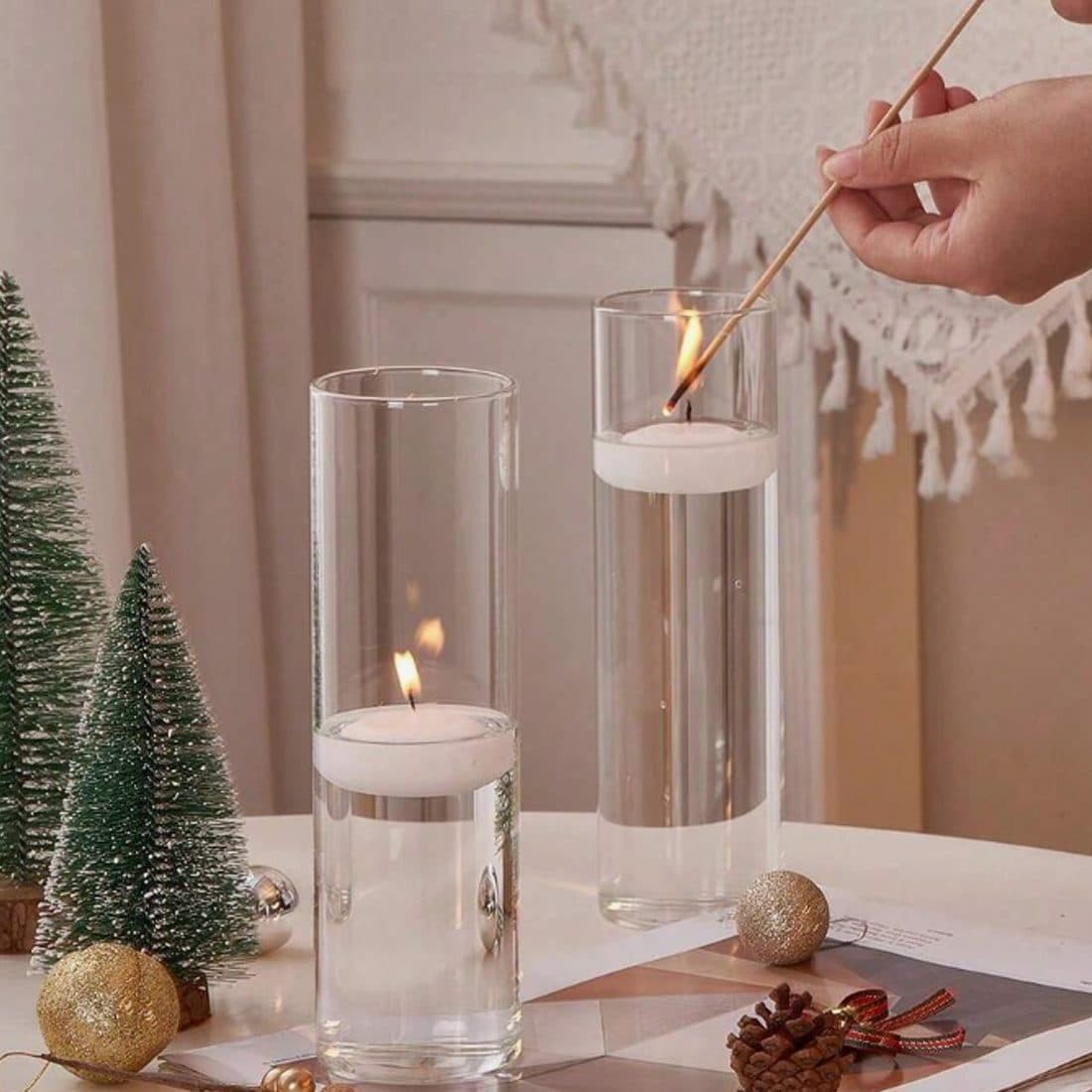 Set of 6 Clear Glass Cylinder Candle Holders in Three Heights - image 5