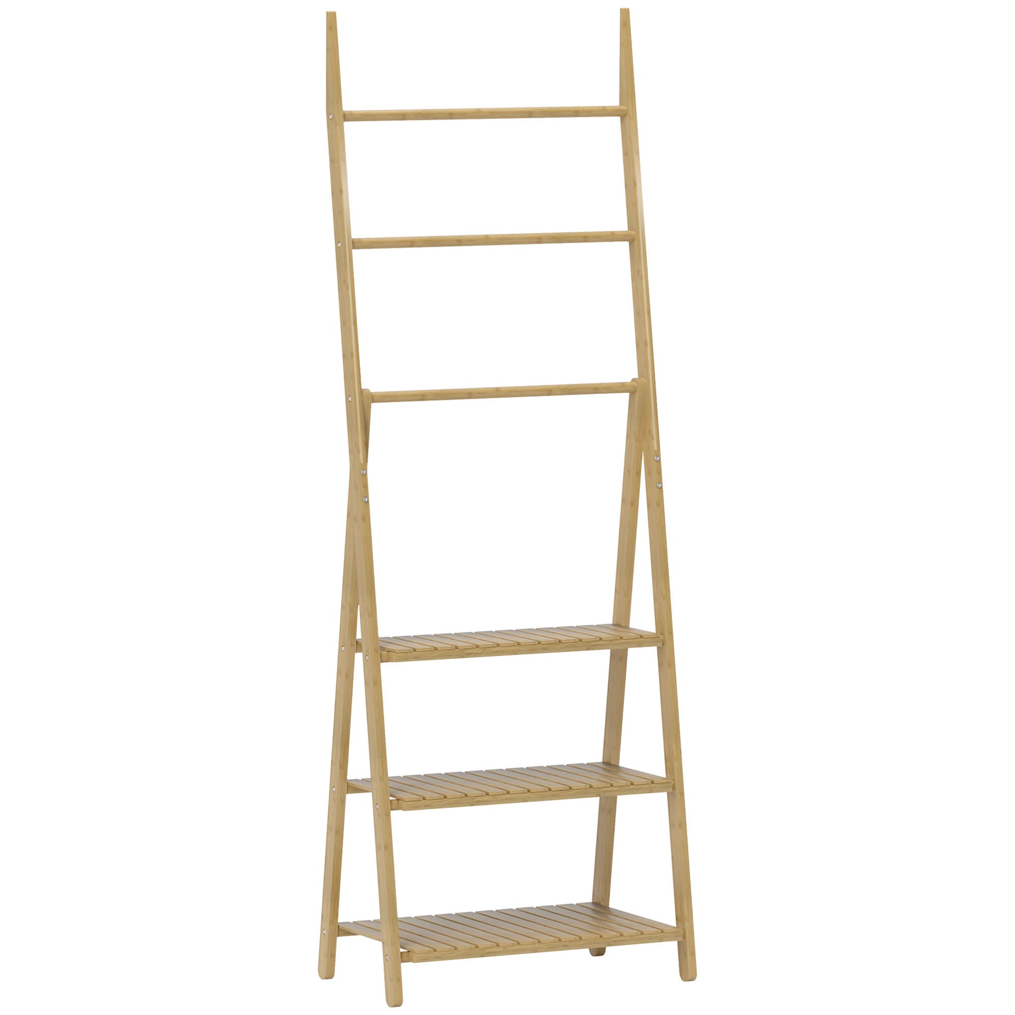 Bamboo Bathroom Shelf with Towel Bars - Natural wood finish