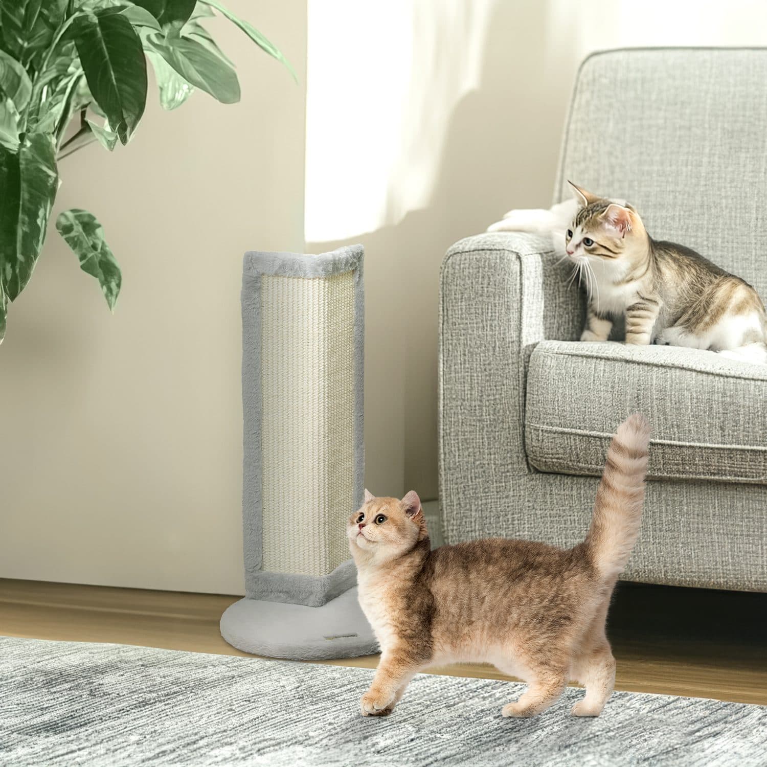 Corner Cat Scratching Post with Sisal Panel and Plush Base - image 3