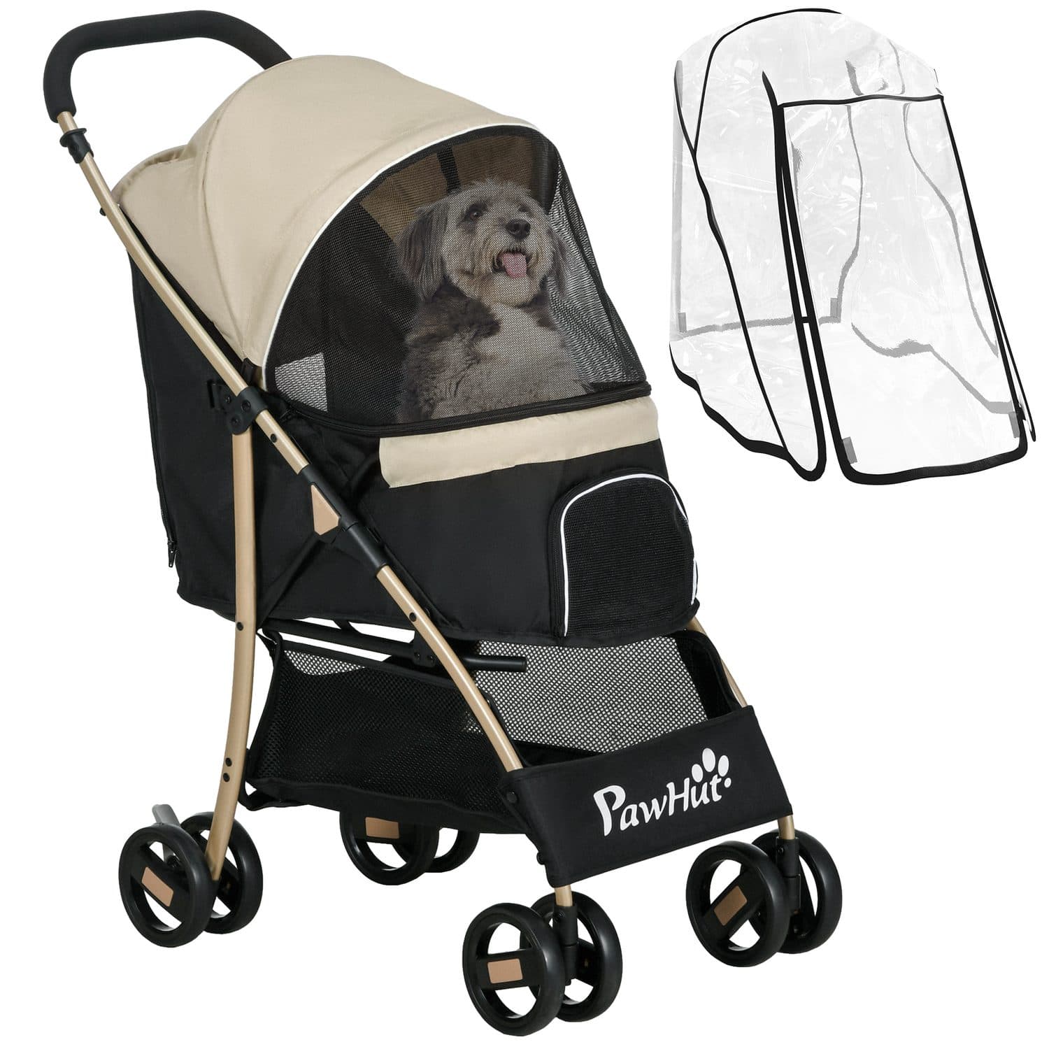PawHut Pet Stroller with Mesh Basket and Weather Cover