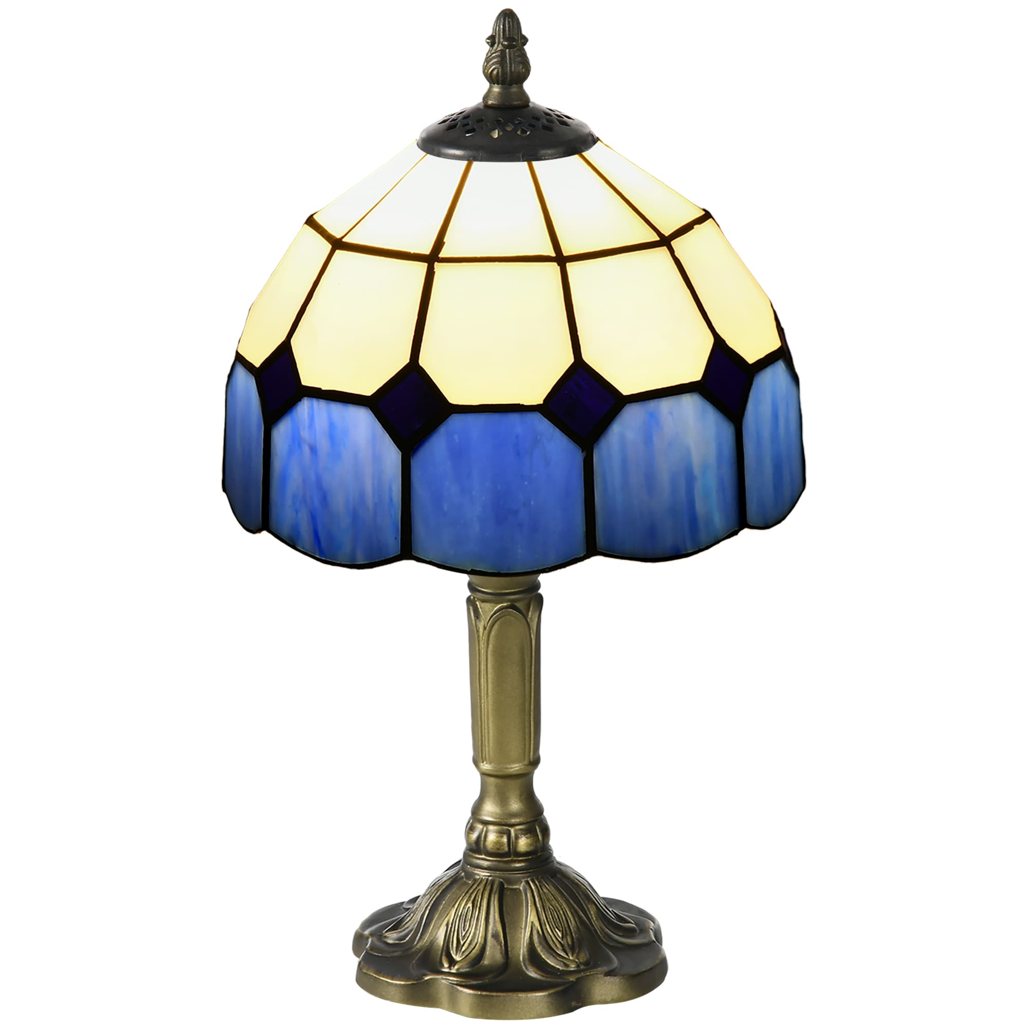 Handmade Art Deco Stained Glass Table Lamp — White & Blue