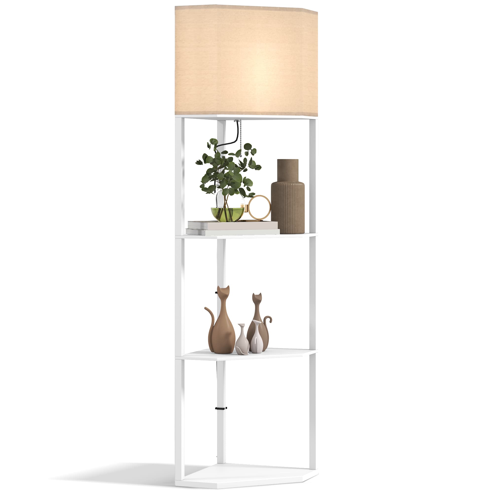 White Three-Shelf Corner Floor Lamp for Effortless Styling