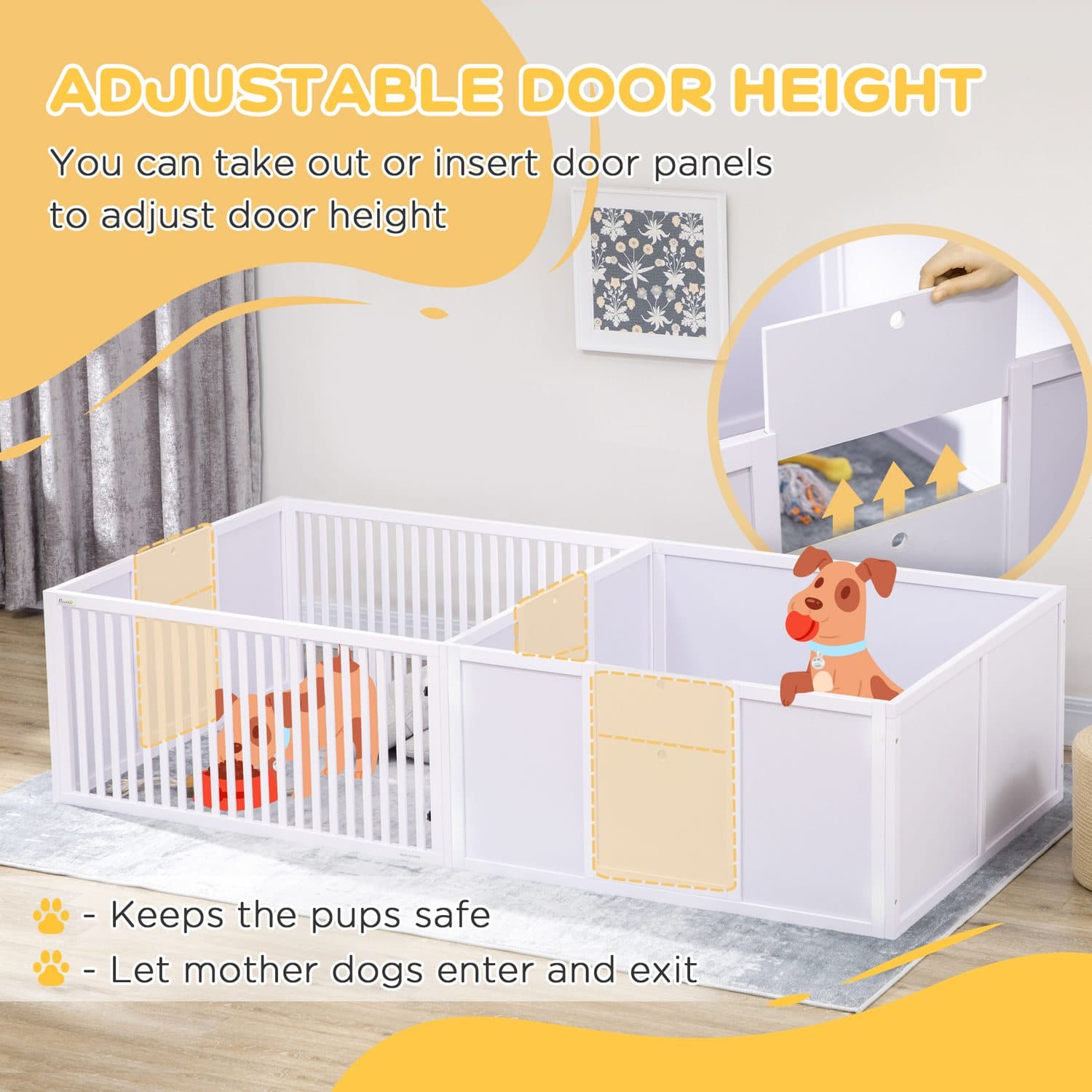 White Wooden Puppy Whelping Box — Two Rooms and Three Access Doors - image 3