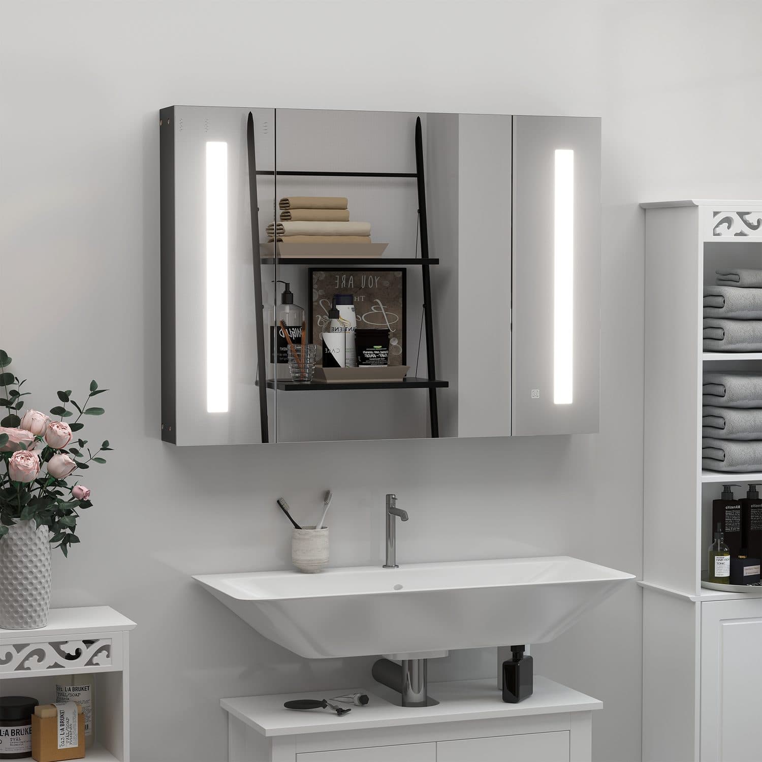 Illuminate Your Mornings with this Black LED Mirror Cabinet - image 1