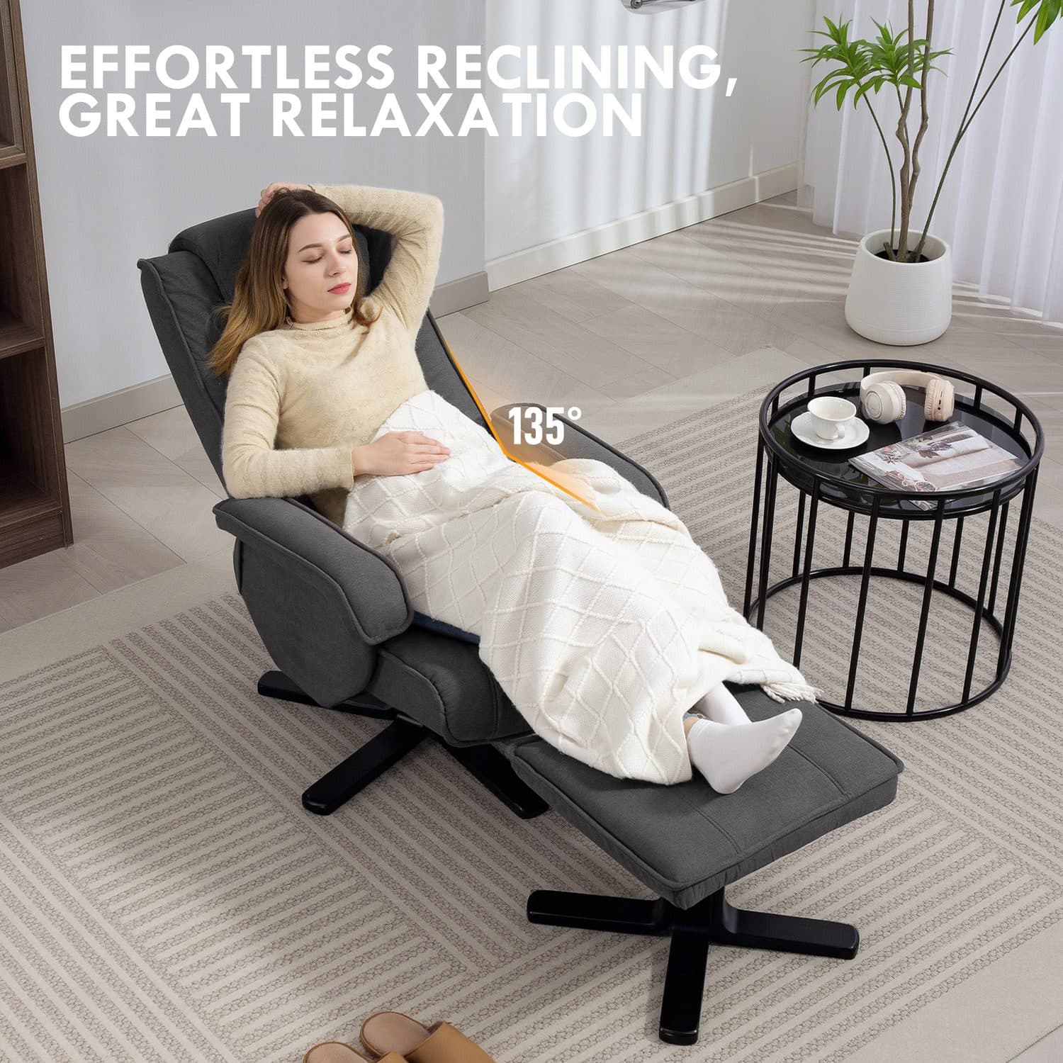 Charcoal Grey Velvet Recliner & Footstool - image 2