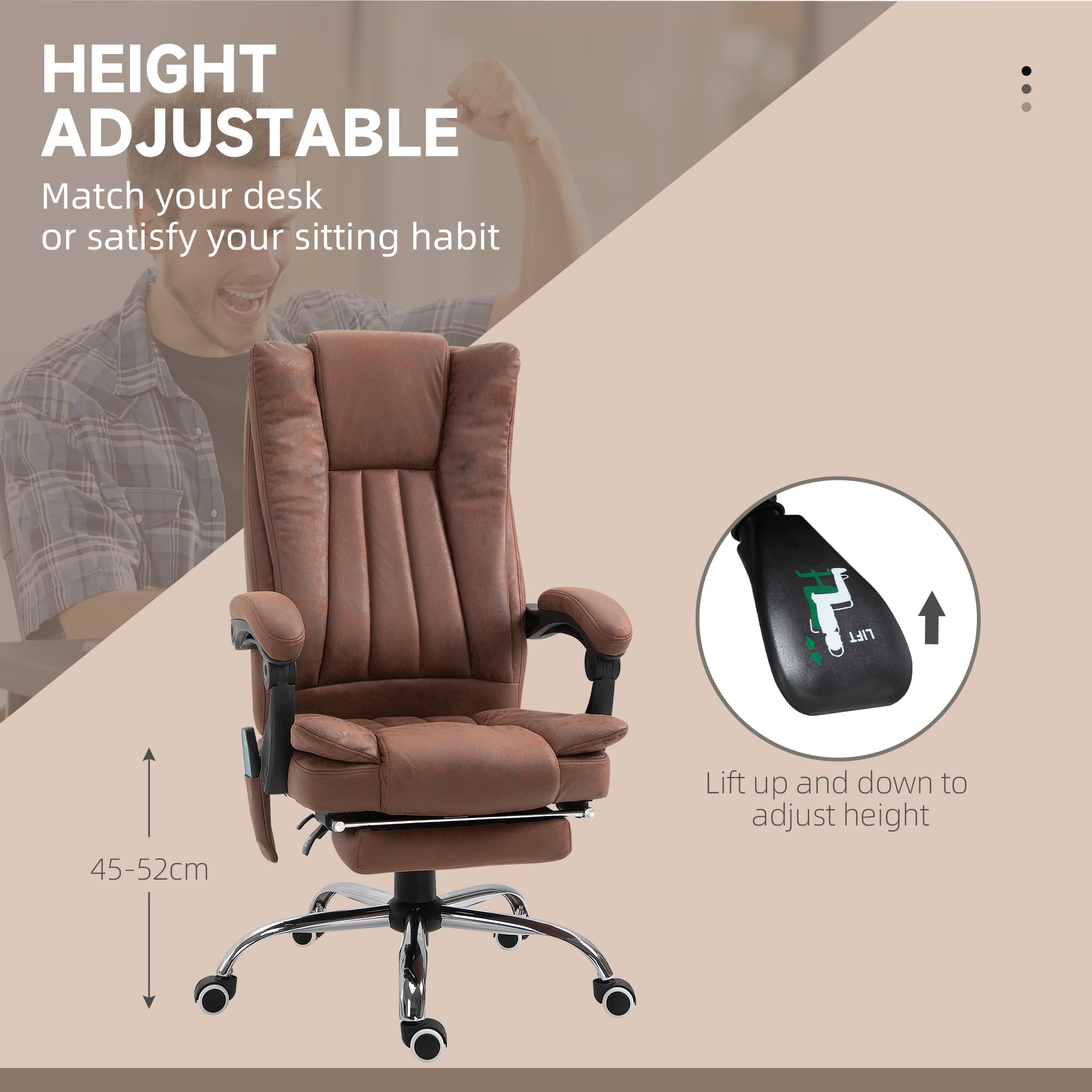 Brown Reclining Massage Office Chair with Heat - image 4