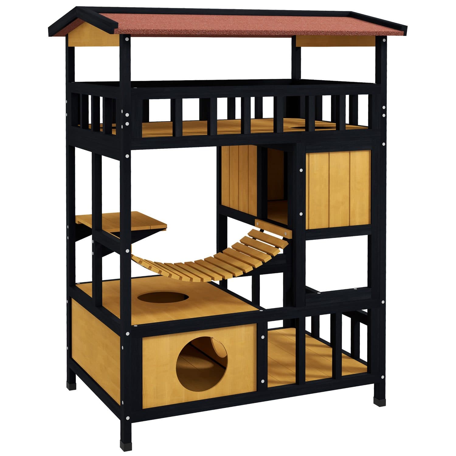 PawHut Four-Tier Wooden Outdoor Cat House