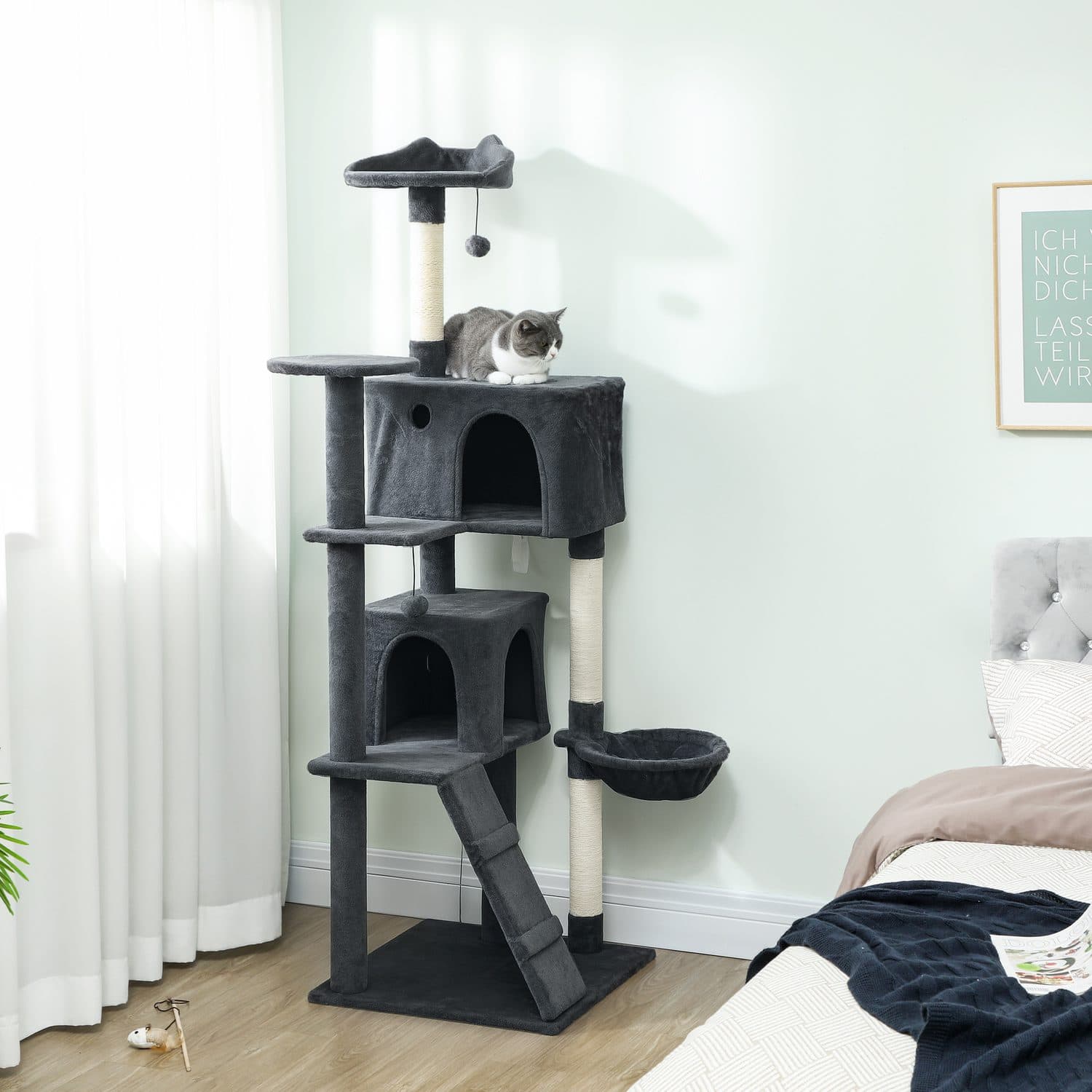 Large Cat Tree with Scratching Posts, Two Condos and Hammock - image 2
