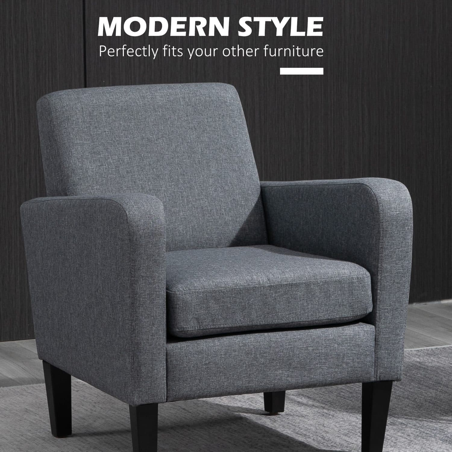 Modern Grey Linen-Feel Accent Chair - image 3