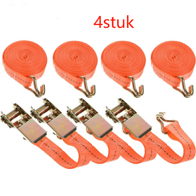 4-Pack Ratchet Tie-Down Straps — 800kg, 6 Metres, With J-Hooks