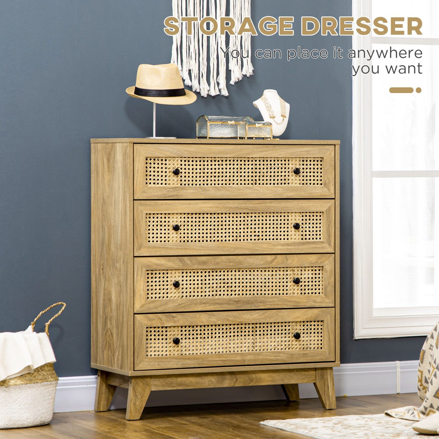 Natural Rattan 4-Drawer Cabinet - image 3