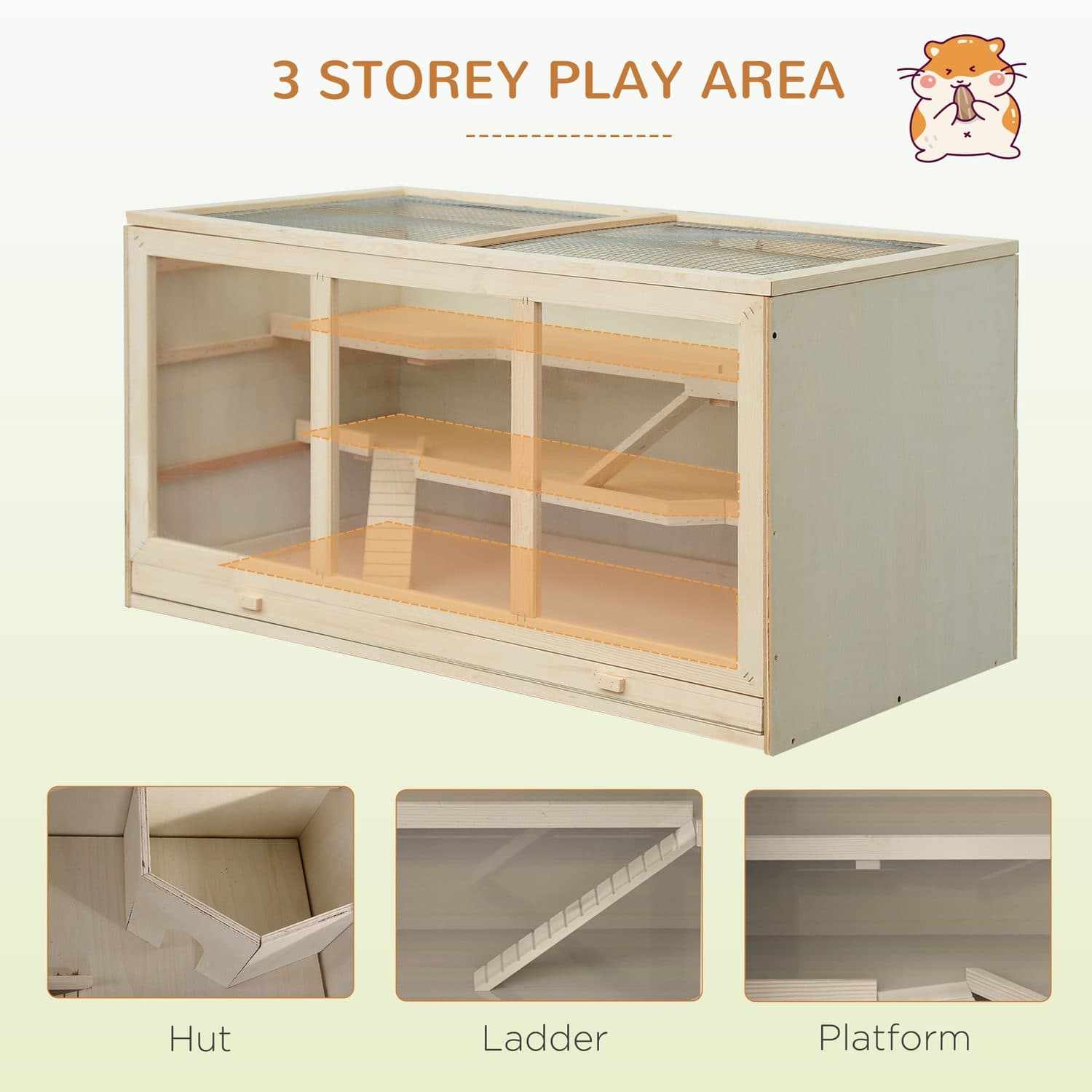 PawHut Two-Level Wooden Hamster Cage with Run - image 2