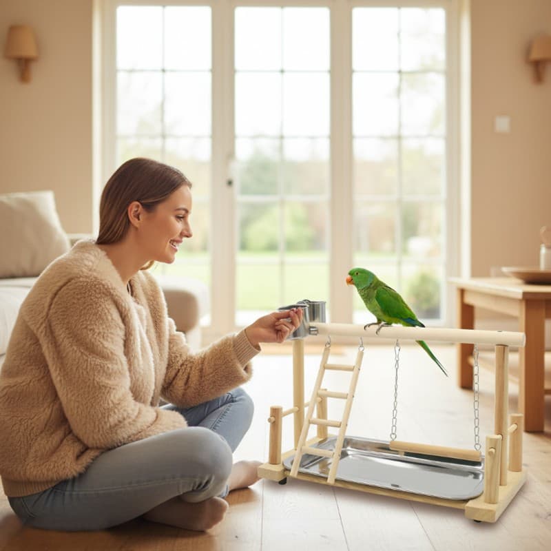 Portable Solid Wood Playstand for Parrots and Cockatiels