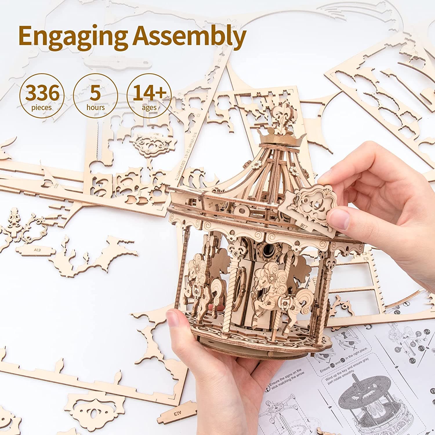 Romantic Carousel 3D Wooden Puzzle Music Box - image 2