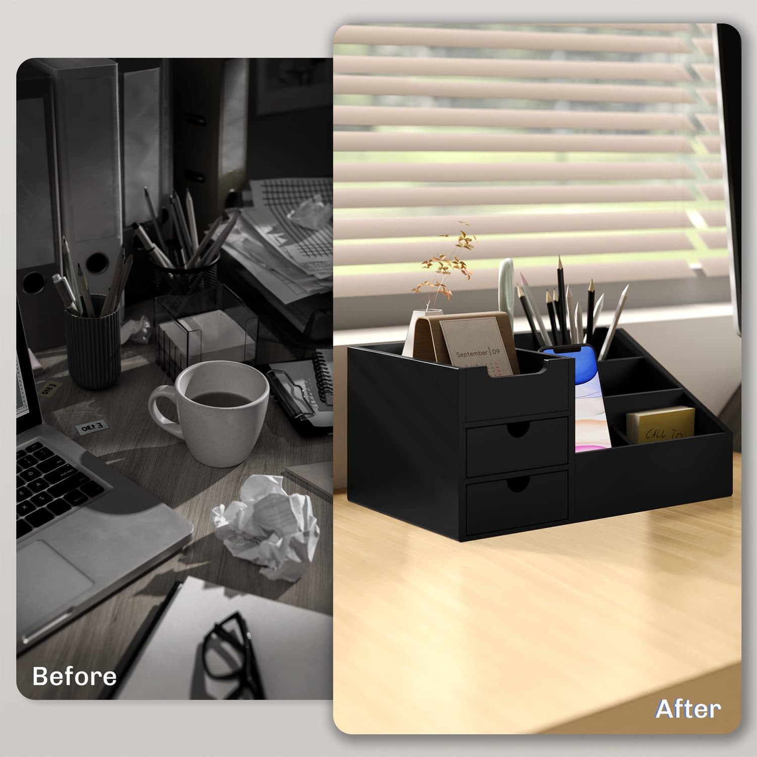 Black Bamboo Desk Organiser for Home Offices - image 5