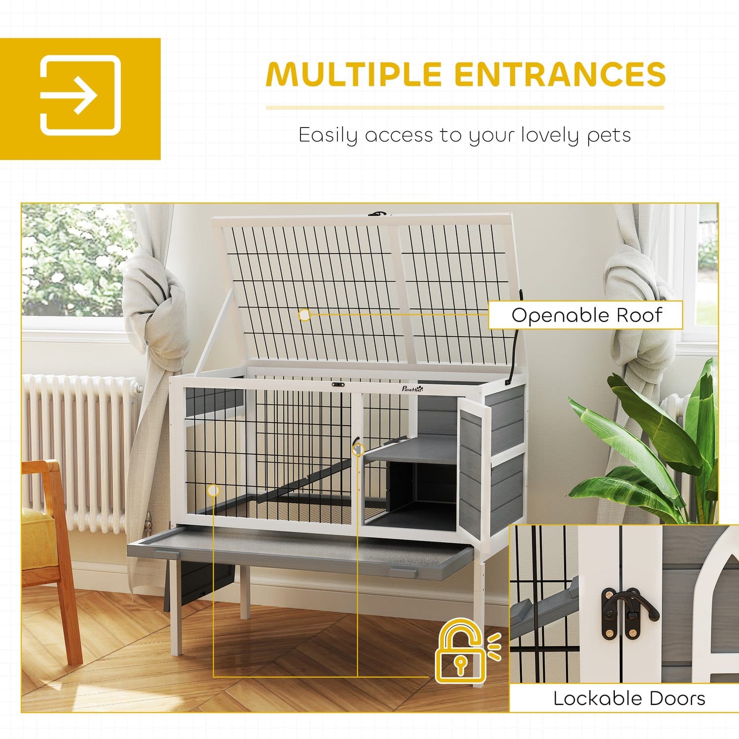 PawHut Wooden Rabbit Hutch with Run and Openable Roof - image 4