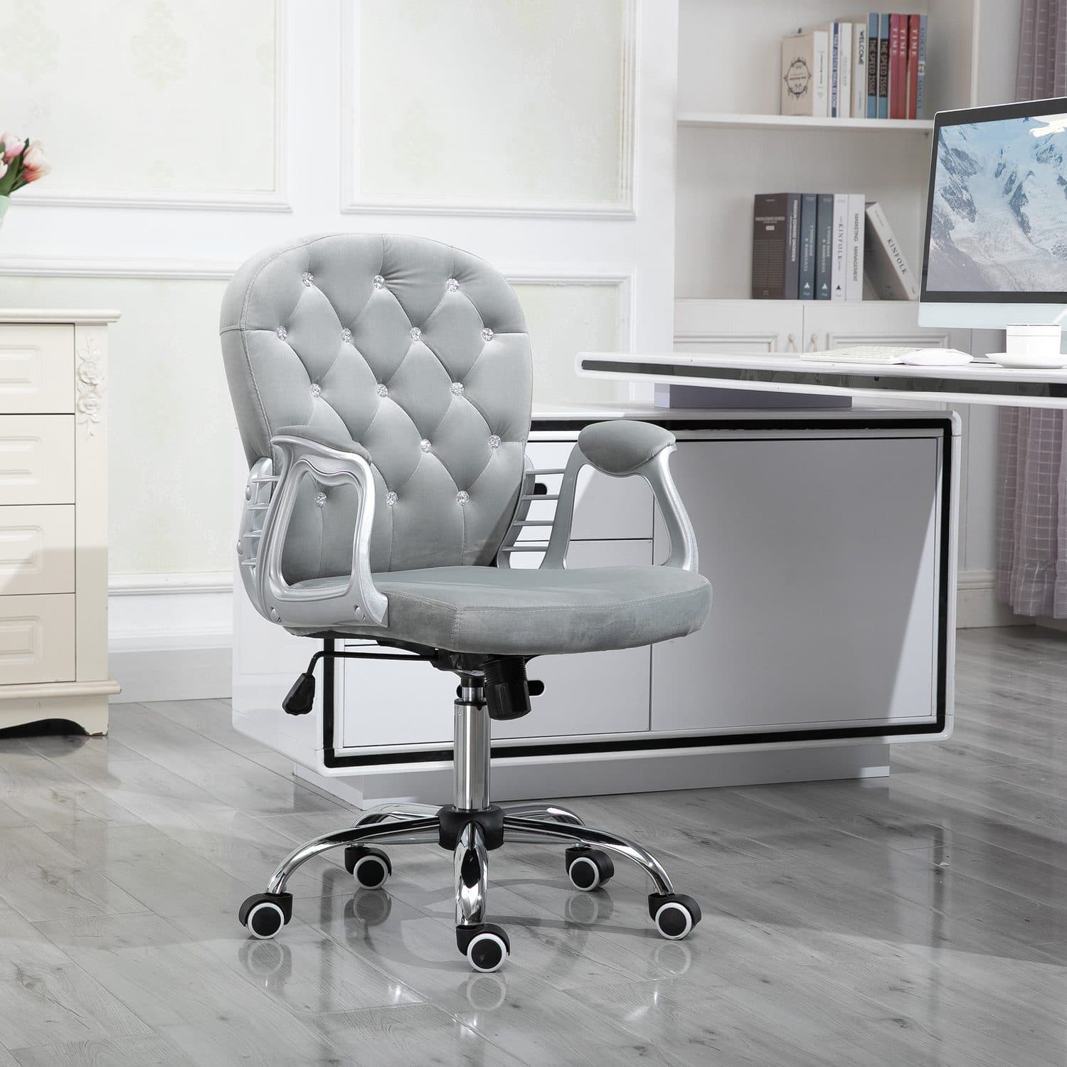 Grey Velvet Swivel Chair - image 5