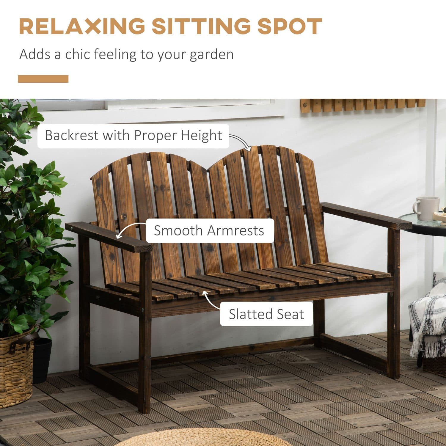 Carbonised Wooden Garden Bench - image 2