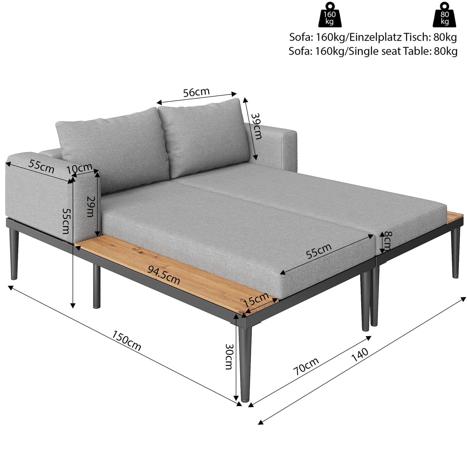 Outdoor Double Chaise Lounge with Warm Wooden Side Panels - image 5