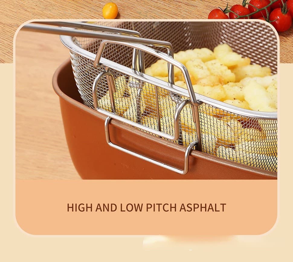 Square Copper Chip Pan with Frying Basket, Steamer Rack and Lid - image 4