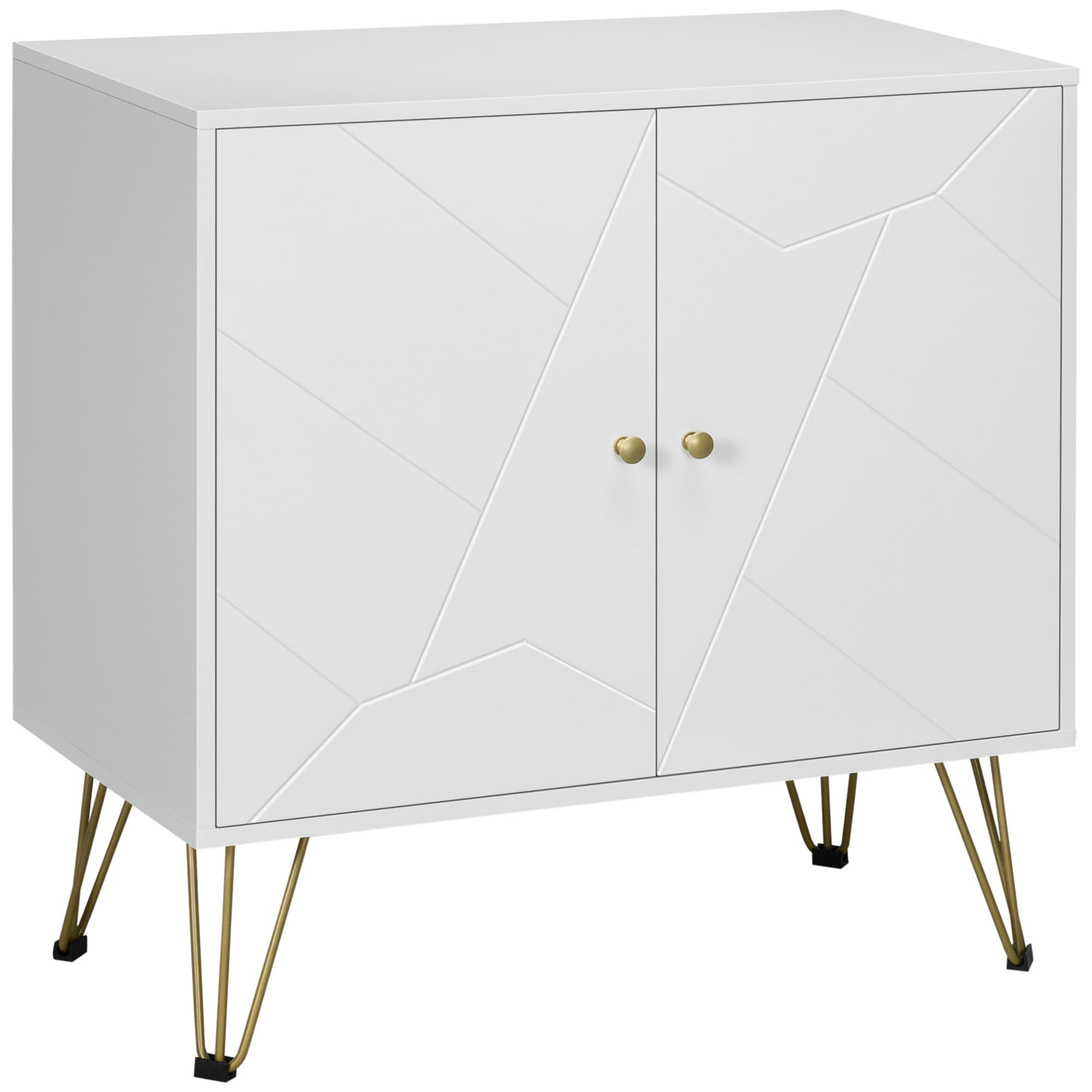 Slim White Storage Sideboard with Gold Hairpin Legs
