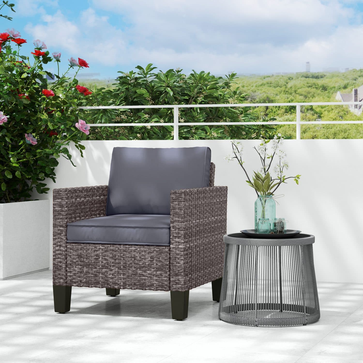 Mixed Grey Rattan Armchair for Outdoor Lounging - image 4